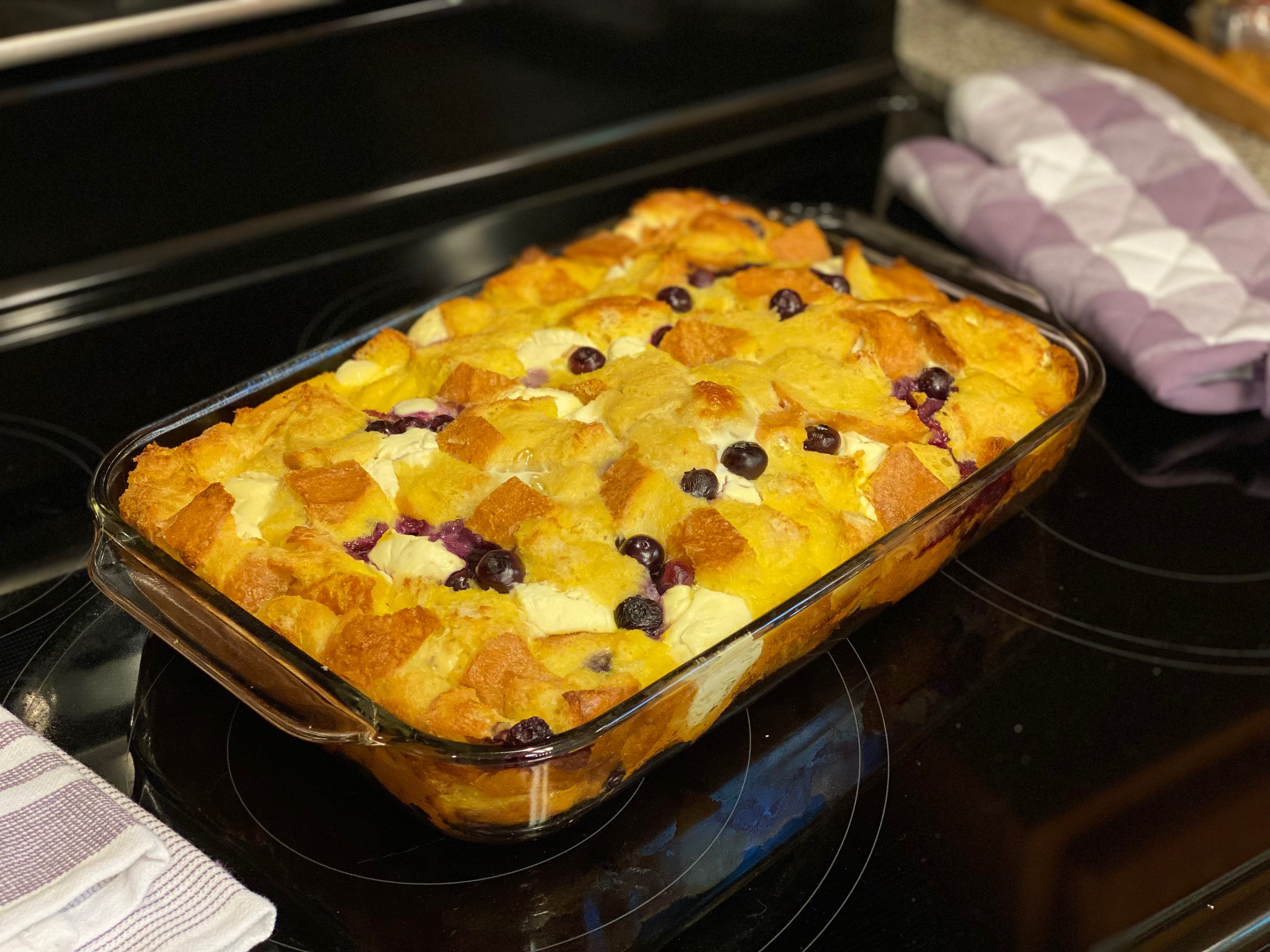 Casserole dish with blueberry French toast